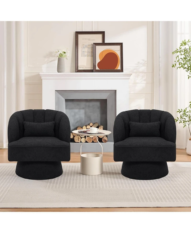 gaomon 360° Swivel Barrel Accent Chair Set of 2, Teddy Fabric