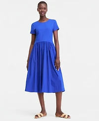 On 34th Women's Short-Sleeve Curved-Waist Mixed-Media Midi Dress, Macy's Exclusive