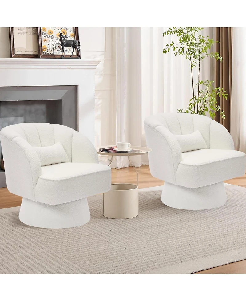 gaomon Swivel Barrel Accent Chair Set Teddy Fabric, Beige