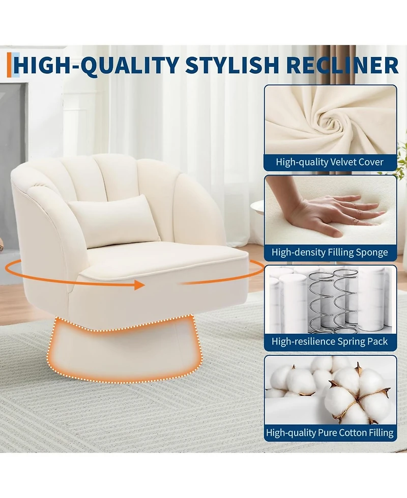 gaomon Modern Swivel Barrel Accent Chair, Velvet, Beige