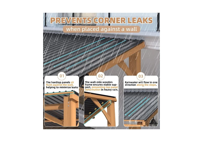 Aecojoy Outdoor Wooden Gazebo, Patio Lean to Hardtop Pergolas and Gazebos