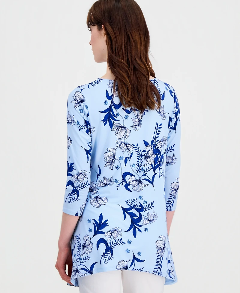 Jm Collection Women's Printed 3/4-Sleeve Swing Knit Top, Macy's Exclusive