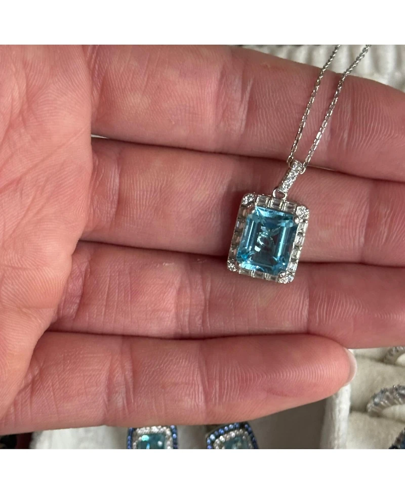 Suzy Levian New York Sterling Silver Emerald Cut Topaz And White Pendant