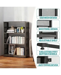 Yigii Industrial Bookshelf Metal Bookcase Adjustable Shelves Storage Organizer