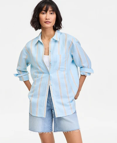 On 34th Women's Linen-Blend Relaxed Button-Down Shirt, Macy's Exclusive
