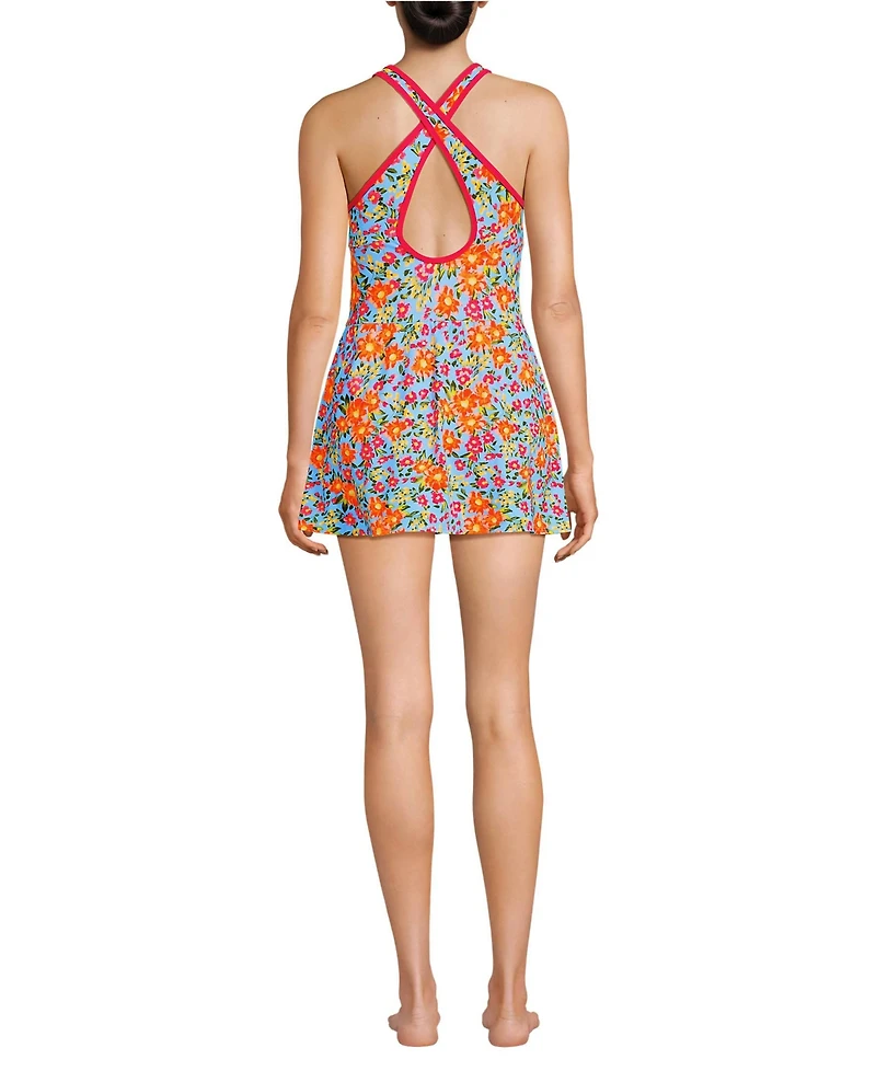 Lands' End Petite Tugless High Neck Swim Dress Swimsuit