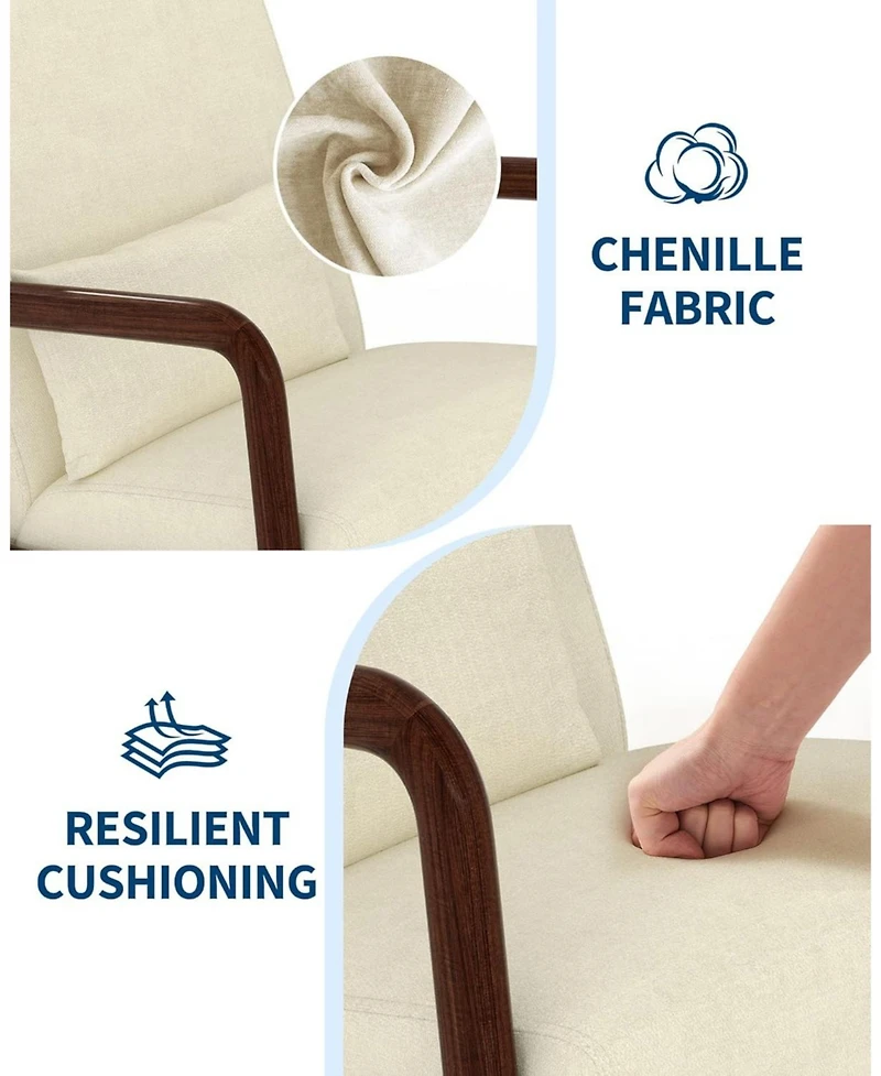 gaomon Mid-Century Chenille Accent Chair,Cozy Reading Chair,Modern Lounge Armchair with Lumbar Pillow,Solid Wood Frame,for Living Room,Bedroom,Office
