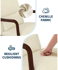 gaomon Mid-Century Chenille Accent Chair,Cozy Reading Chair,Modern Lounge Armchair with Lumbar Pillow,Solid Wood Frame,for Living Room,Bedroom,Office