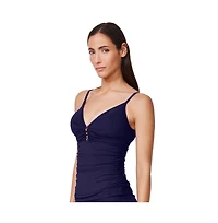 Profile by Gottex Women's Tutti Frutti V-Neck Gold Beaded Tankini Top