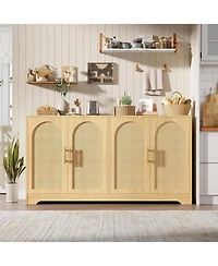 gaomon Sideboard Buffet Cabinet - Large Credenza Storage with 4 Rattan Doors, Modern Console Table Accent Coffee Bar Cabinet for Living Room