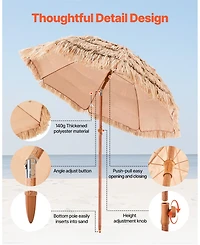 Mecale 6 Ft Thatched Tiki Patio Umbrella with Tilt and Metal Ribs