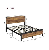 gaomon Full Platform Bed Frame with Wood Headboard, Rustic Metal, Noise Free, Underbed Storage, No Box Spring, Easy Assembly