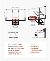 Mecale 54 Inch Wall Mount Basketball Hoop with Adjustable Backboard