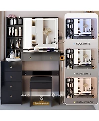 Rainsken 37" Makeup Vanity Set with Touch Control Led Sliding Mirror, Cushioned Stool, Makeup Desk with Usb Charge and Hair Dryer Stand for Bedro