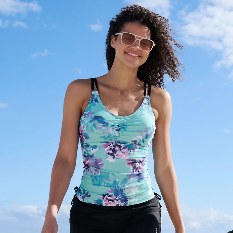 Free Country Women's Side Shirred V-Neck Tankini Top