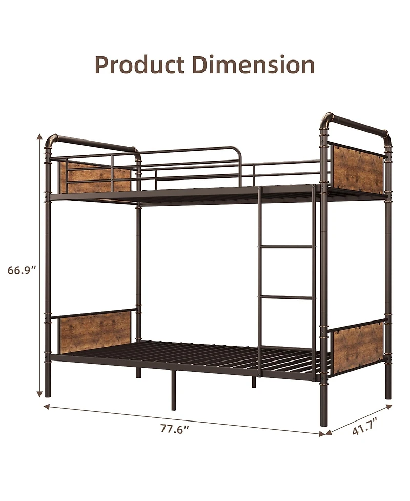 gaomon Twin Over Twin Metal Bunk Bed, Heavy Duty, Guardrail & Ladders, Convertible, No Box Spring Needed