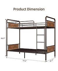 gaomon Twin Over Twin Metal Bunk Bed, Heavy Duty, Guardrail & Ladders, Convertible, No Box Spring Needed