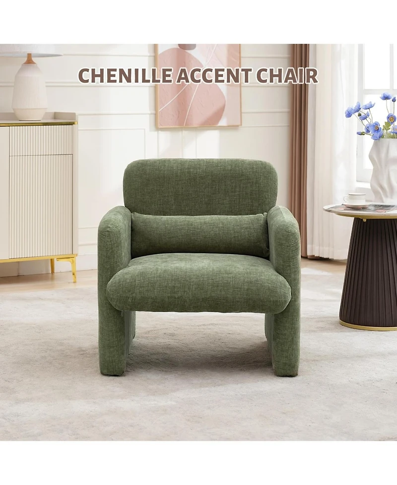 gaomon Single Sofa Chair, Reading Chair for Bedroom, Cozy Chenille Armchair, Mid Century Modern Accent Chair with Arms and Lumbar Pillow