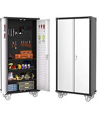 gaomon 72-Inch Steel Metal Storage Cabinet with Wheels, Lockable Rolling Garage Organizer with Pegboard and 4 Adjustable Shelves