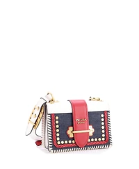 Pre-Owned Prada Small Cahier Crossbody Bag Embellished Denim and Leather