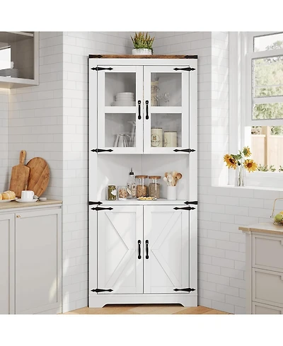 gaomon Tall Corner Cabinet Farmhouse Corner Storage Cabinet with Glass Door and Adjustable Shelves Bathroom Cabinet with Storage for Living Room