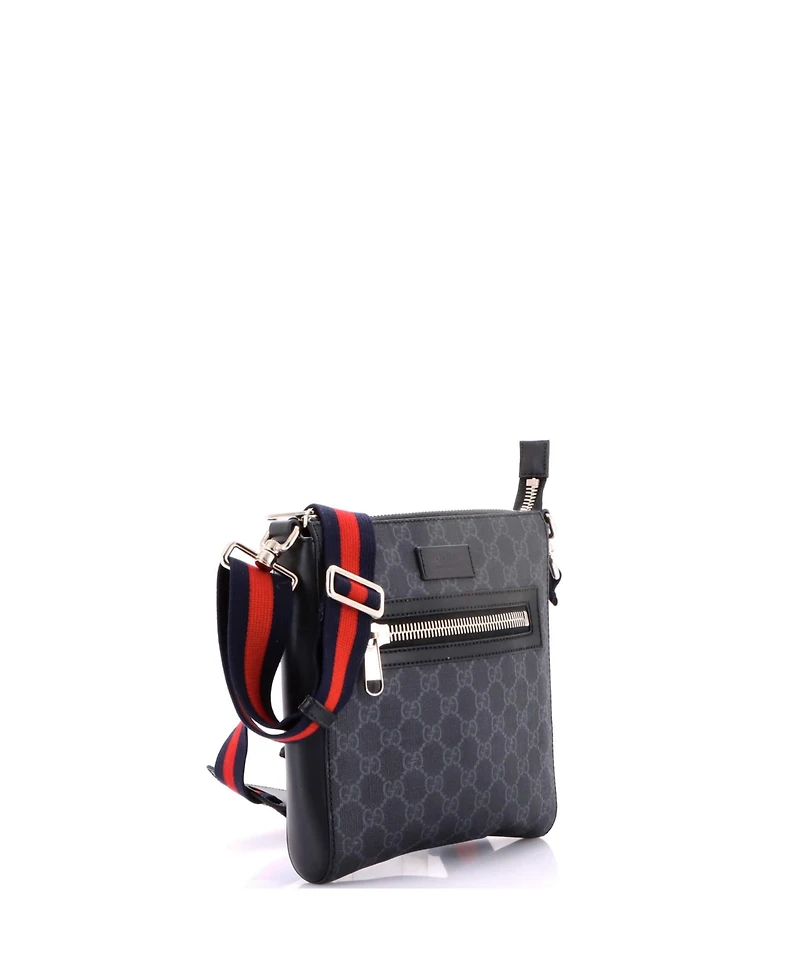 Pre-Owned Gucci Web Strap Front Zip Messenger Bag Gg Coated Canvas