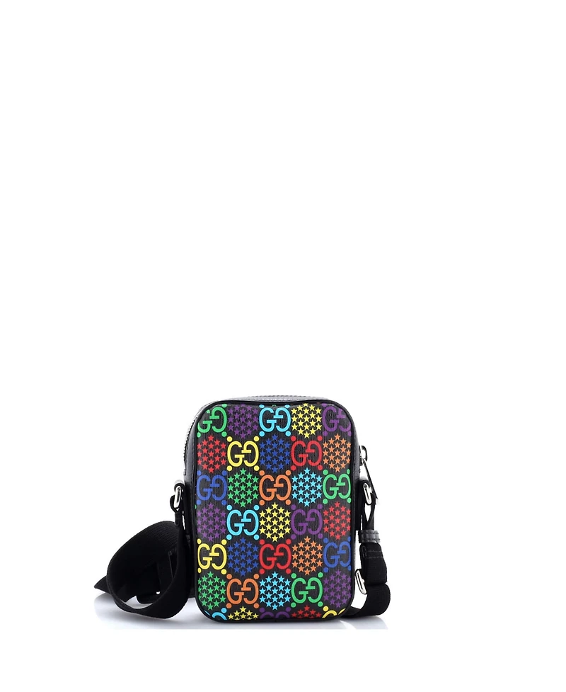 Pre-Owned Gucci Mini Front Zip Messenger Bag Psychedelic Print Gg Coated Canvas