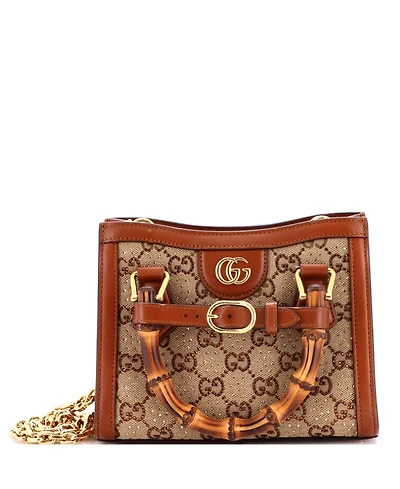 Pre-Owned Gucci Mini Diana Nm Bamboo Handle Tote Crystal Embellished Gg Canvas