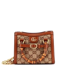 Pre-Owned Gucci Mini Diana Nm Bamboo Handle Tote Crystal Embellished Gg Canvas