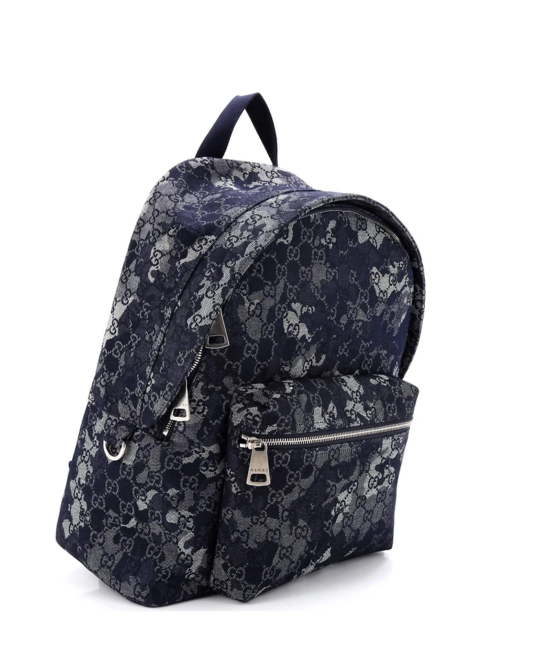 Pre-Owned Gucci Zip Front Pocket Backpack Camouflage Gg Denim