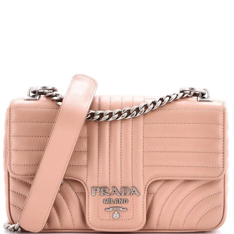 Pre-Owned Prada Medium Chain Flap Shoulder Bag Diagramme Quilted Leather