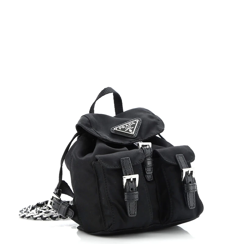 Pre-Owned Prada Mini Double Pocket Backpack Chain Shoulder Bag Re-Nylon