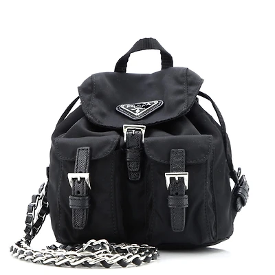 Pre-Owned Prada Mini Double Pocket Backpack Chain Shoulder Bag Re-Nylon
