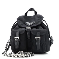 Pre-Owned Prada Mini Double Pocket Backpack Chain Shoulder Bag Re-Nylon