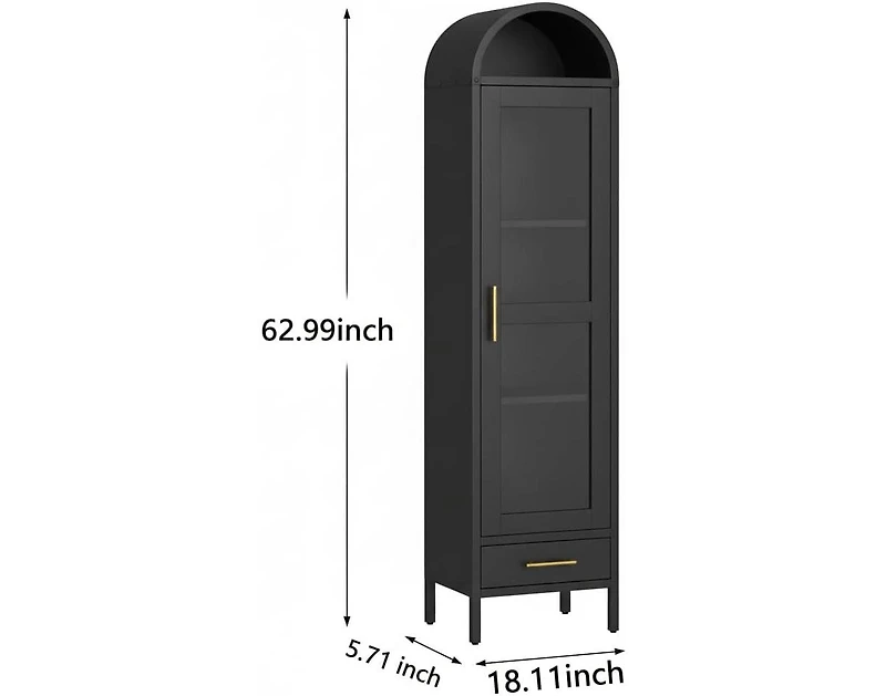 gaomon 73 in Tall Narrow Arched Bookcase, Metal Arched Storage Cabinet with Glass Door & Drawer, Modern Pantry Cabinet for Living Room, Kitchen
