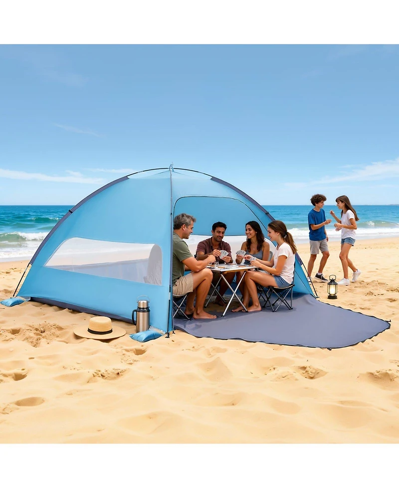 Mecale 6-Person Beach Tent Sun Shelter with Upf 50+ Protection and Sand Pockets