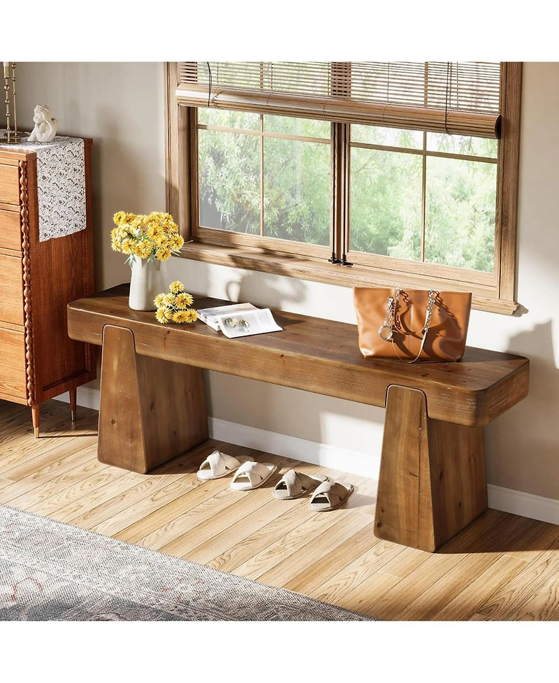Tribesigns Solid Wood Bench, 47-Inch Farmhouse Entryway Bench with Thickened Legs, Narrow Indoor Wooden Bench