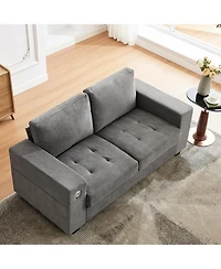 gaomon 70" Oversized Cloud Couch, Mid-Century Chenille Sofa with Usb & Side Pockets, Deep Seat