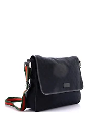 Pre-Owned Gucci Medium Web Strap Flap Messenger Gg Canvas
