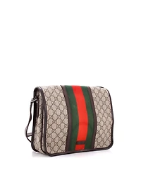 Pre-Owned Gucci Medium Web Flap Messenger Bag Gg Coated Canvas