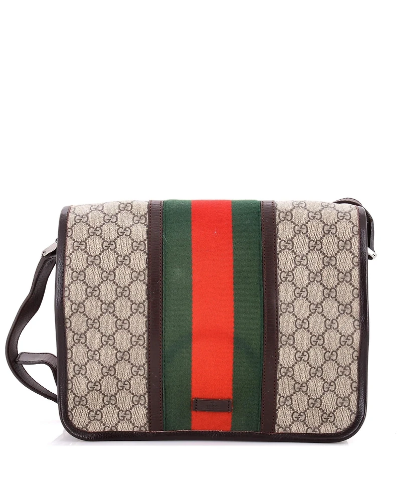 Pre-Owned Gucci Medium Web Flap Messenger Bag Gg Coated Canvas