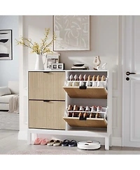 gaomon Shoe Storage Cabinet with 4 Flip Drawers, Farmhouse Fluted Shoe Organizer with Metal Legs