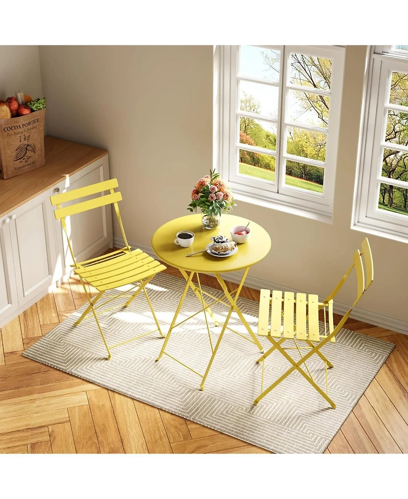 gaomon 3-Piece Patio Bistro Set, Foldable Table & 2 Chairs, Outdoor/Indoor Furniture for Patio, Balcony, Porch & Poolside