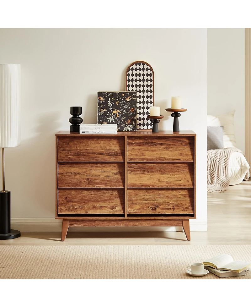 Flynama Traditional 6 Drawer Dresser Espresso Finish Sturdy Construction for Bedroom Living Room Storage