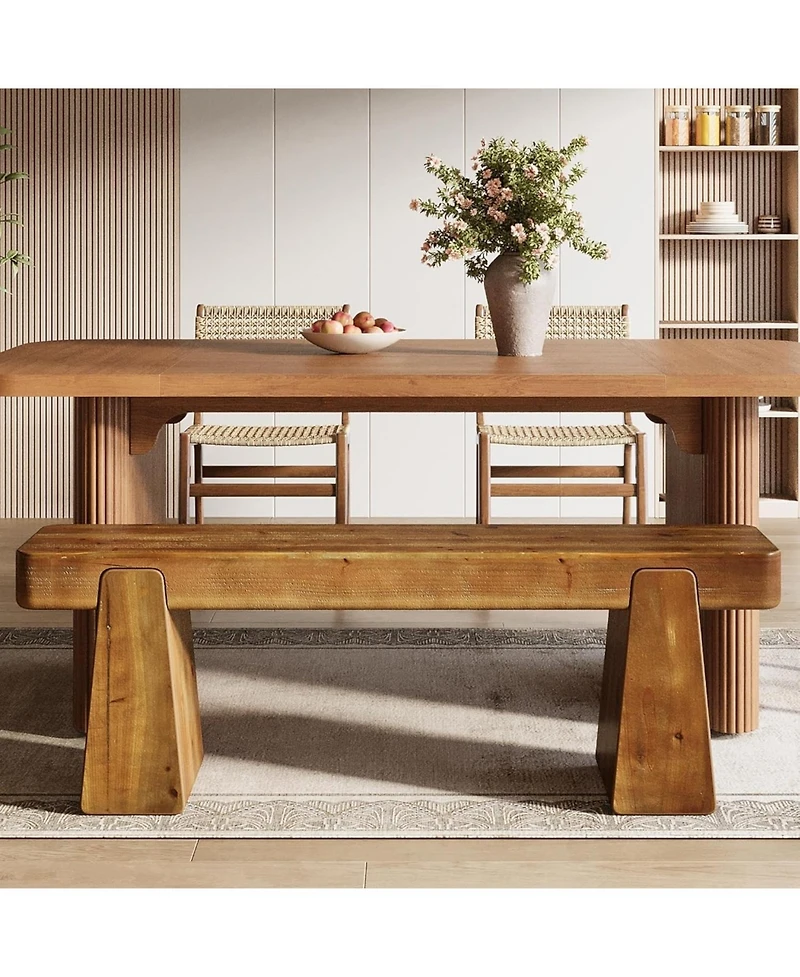 Tribesigns Solid Wood Dining Bench, 47" Farmhouse Dining Table Bench with Thickened Legs