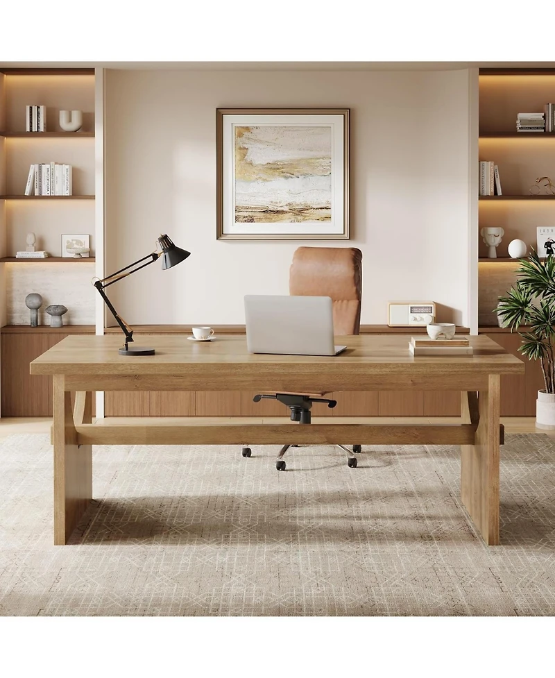 Tribesigns Executive Office Desk, 63-Inch Farmhouse Computer Desk, Large Writing Study Conference Table