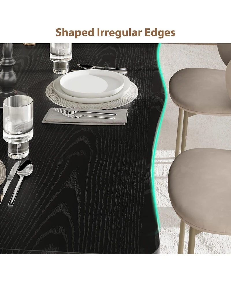 gaomon 70.9" Dining Table for 6-8, Rectangular Mdf Top with Wave Edge, Sturdy Metal Frame, Waterproof & Scratch-Resistant