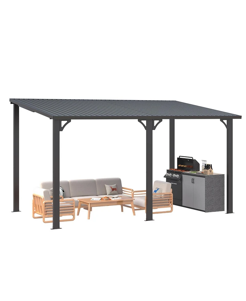 Aecojoy 14' x 8' Metal Hardtop Lean-To Feature Gazebo/Pergola