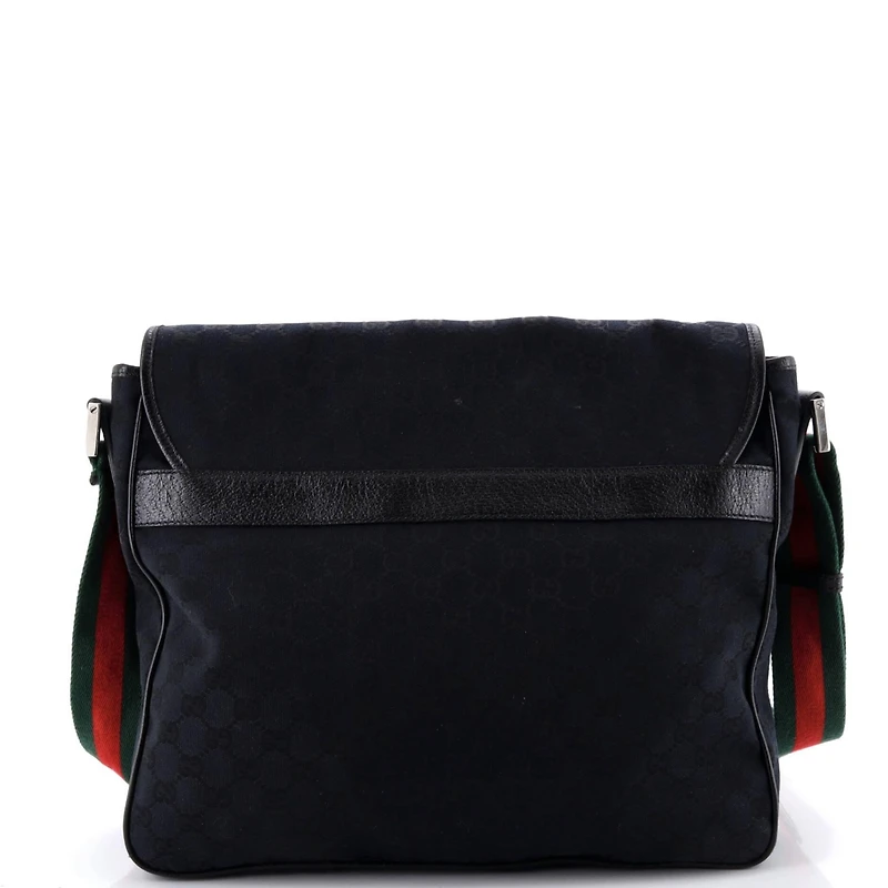 Pre-Owned Gucci Medium Web Strap Flap Messenger Gg Canvas