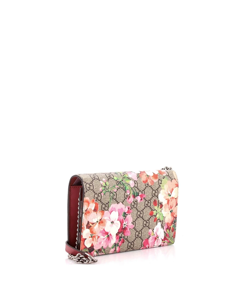 Pre-Owned Gucci Chain Wallet Blooms Print Gg Coated Canvas